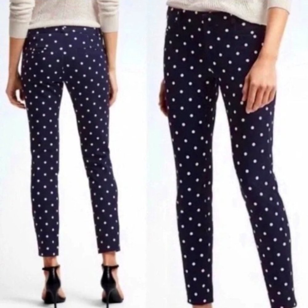 Banana Republic Women Pants Size 2 Blue Polka Dot Stretch Low Rise Sloan Skinny